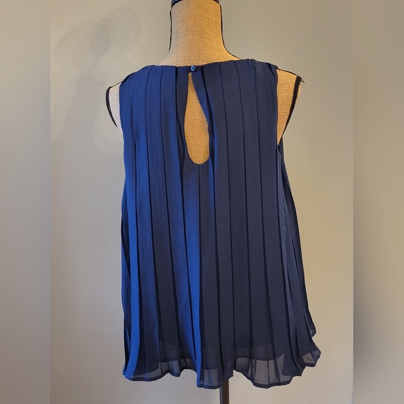 Isabella Rodriguez Large Navy Blue Sleeveless Accordian Pleated Blouse Large - Picture 4 of 8